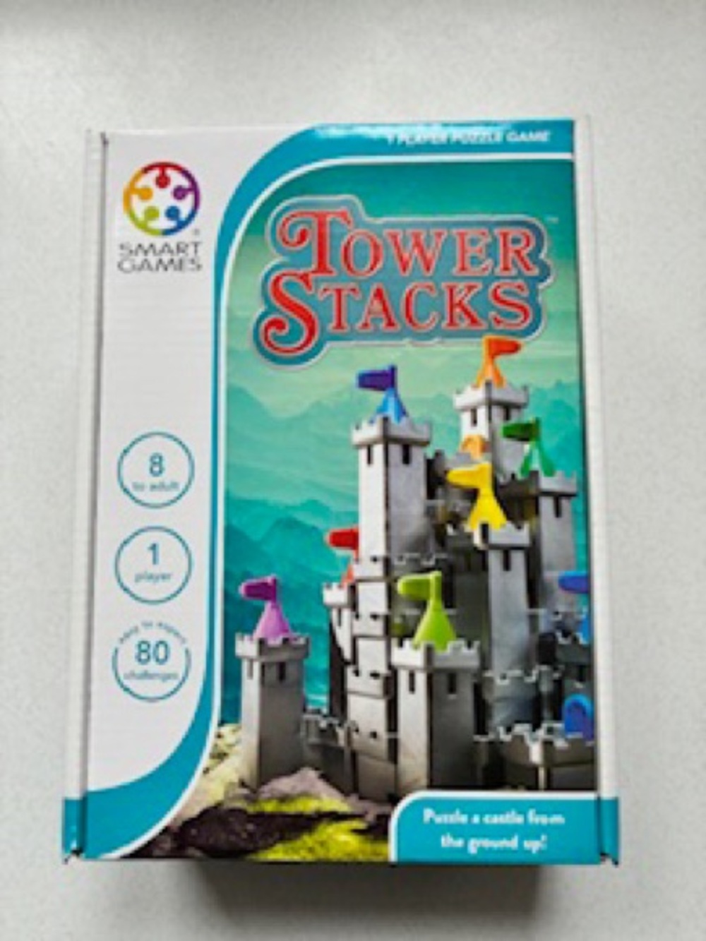 Tower Stacks Kids Puzzle Game - Gray with Multicolor Flags